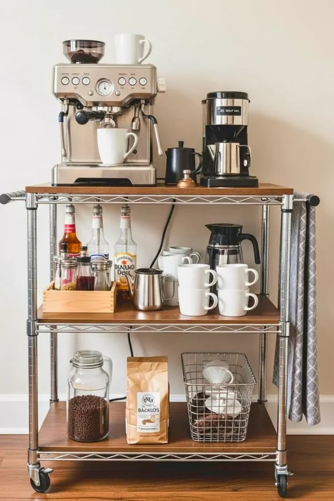 Coffee Bar On A Budget Using a Rolling Cart