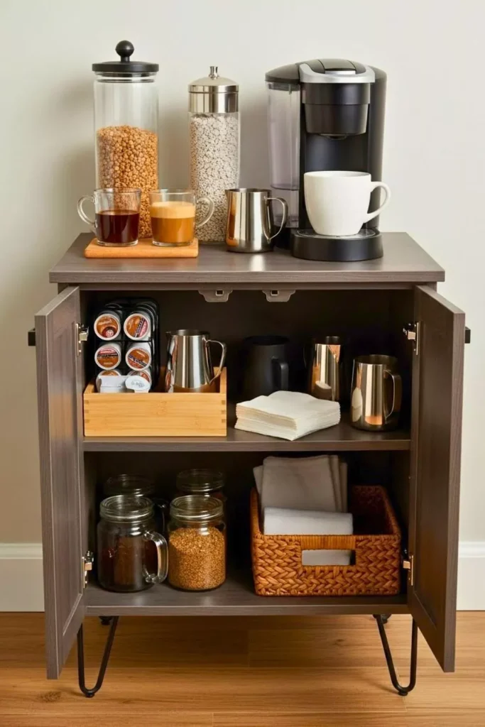 Coffee Bar with Hidden Accessory Storage