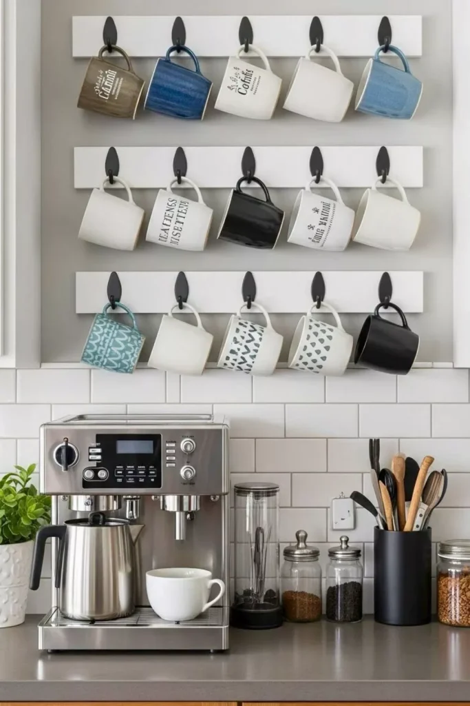 Coffee Station with Mug Wall Display