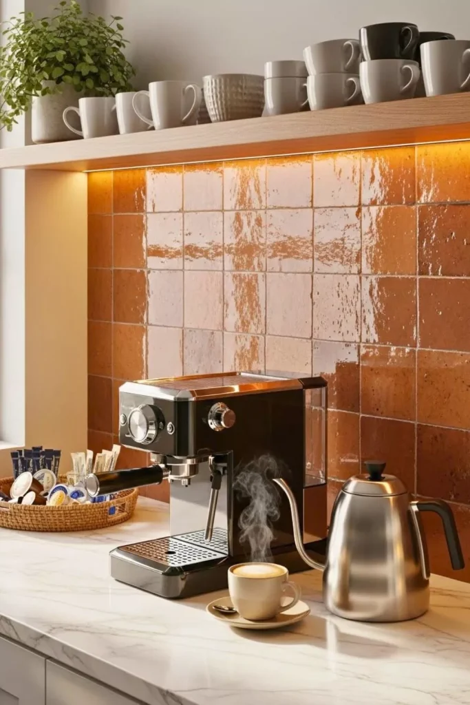 Coffee Station with Textured Backsplash