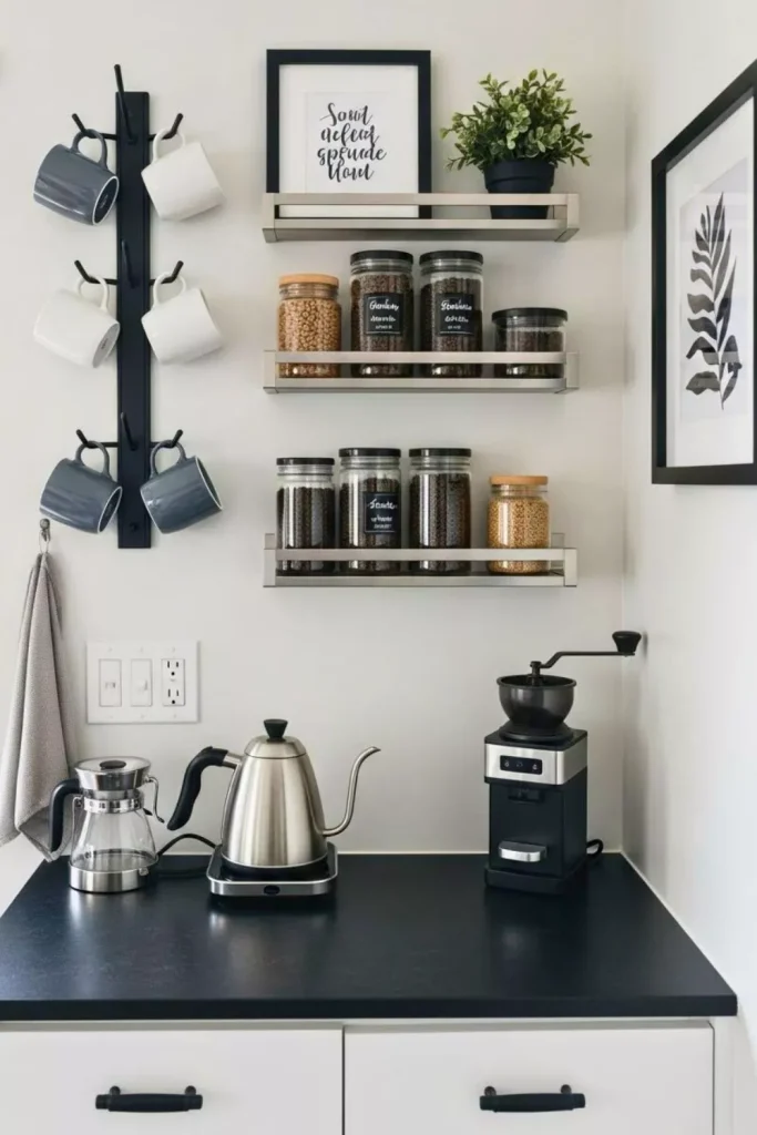 Compact Apartment Coffee Nook with Vertical Storage