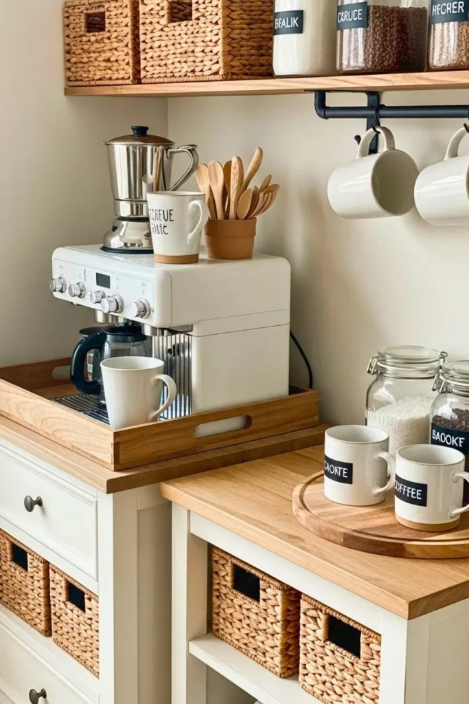 Rustic Farmhouse Coffee Station with Warm Tones