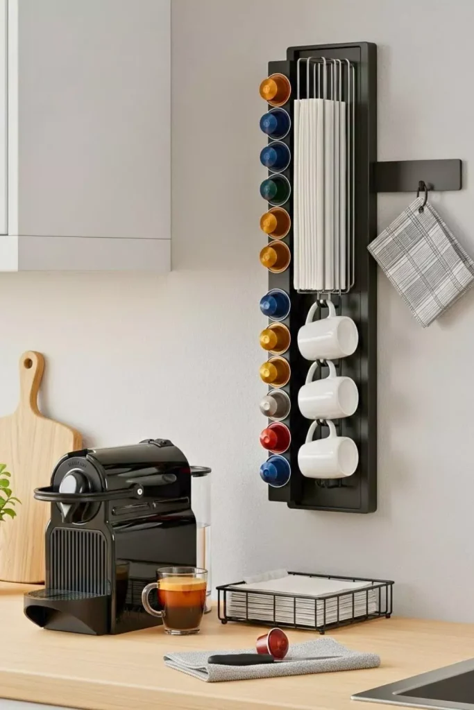 Vertical Storage Coffee Station for Tight Spaces