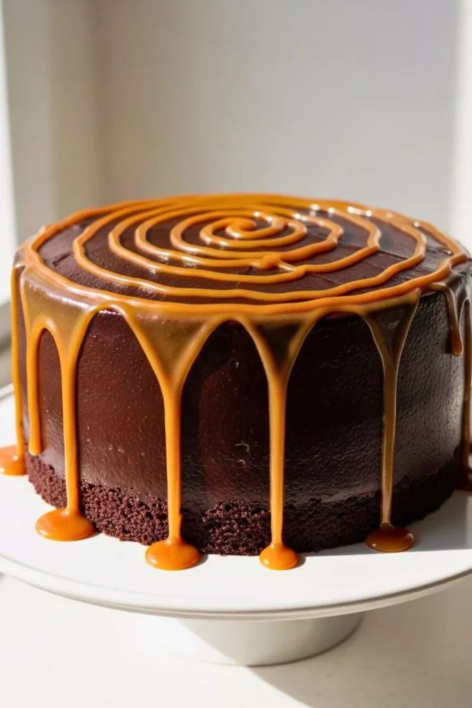 Caramel Drizzle Over Chocolate Frosting