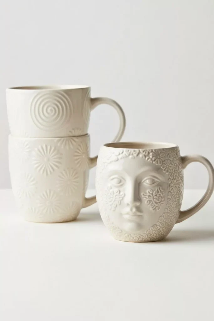 Embossed Face or Sculptural Mug
