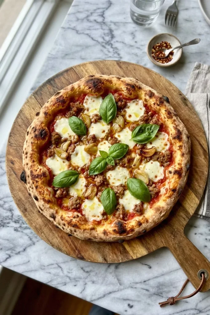 Hot Italian Sausage Pizza with Roasted Garlic